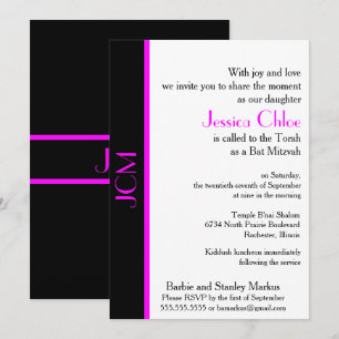 Monogramm Rosa Schwarze Bat Mitzvah Einladung