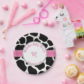 Monogramm Rosa Schwarze Kuh Name Pappteller