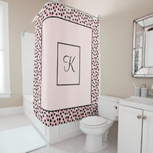 Monogramm rosa schwarze Polka-Punkte gepunktet Duschvorhang
