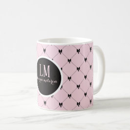 Monogramm Rosa & Schwarze Schleife Schrift Tasse