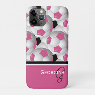 Monogramm rosa Schwarzer Fußball-Kugelmuster Case-Mate iPhone Hülle