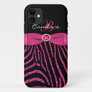 Monogramm-Rosa, schwarzer GlitzerZebra iPhone 5 Case-Mate iPhone Hülle