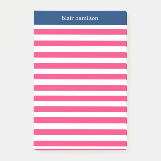 Monogramm Rosa Streifen Post-it Klebezettel (Vorderseite)
