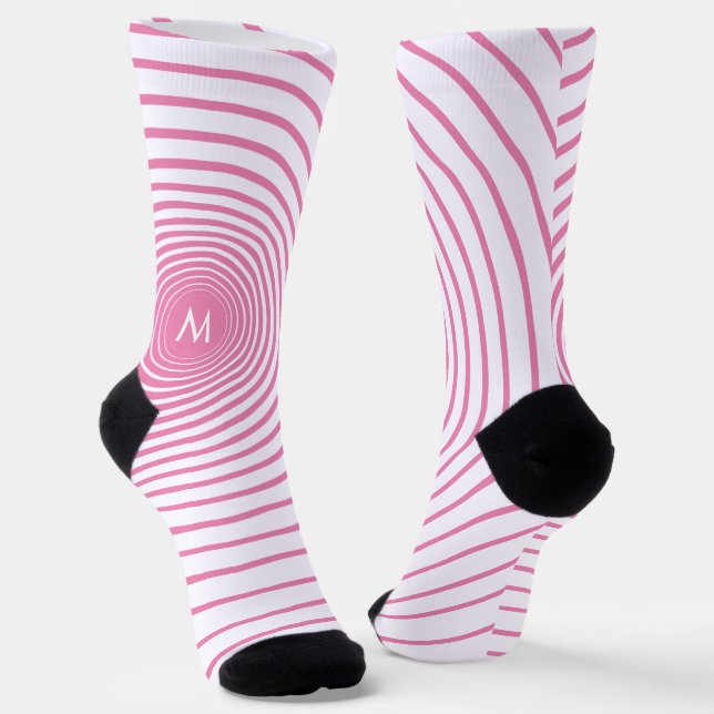 Monogramm Rosa Streifen Weiße Socken - Farben ausw (Gewinkelt)