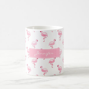 Monogramm-rosa tropisches Flamingo-Muster auf Weiß Kaffeetasse