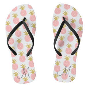 Monogramm Rosa und Gold Ananas Flip Flops