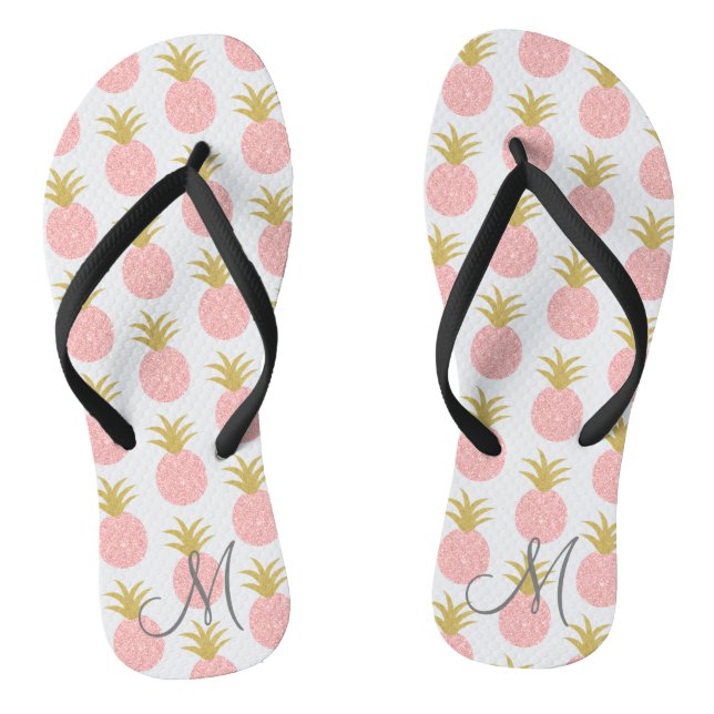 Monogramm Rosa und Gold Ananas Flip Flops (Fußbett)