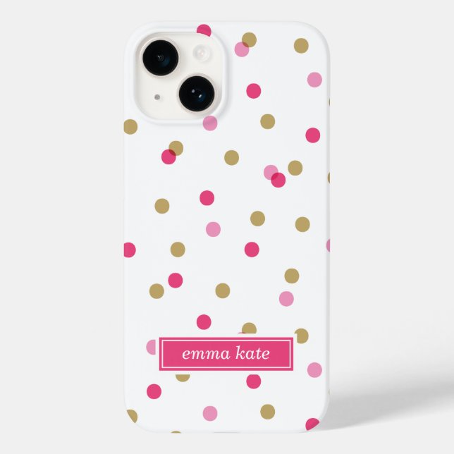Monogramm rosa und goldene Konfetti-Dots Case-Mate iPhone Hülle (Rückseite)