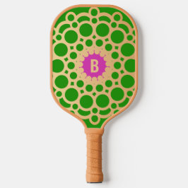 Monogramm, Rosa und Grün - Gold - Kreise Pickleball Schläger