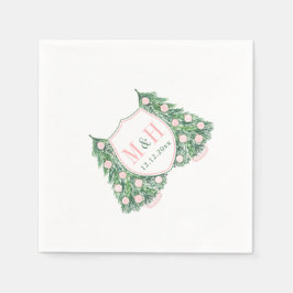 Monogramm Rosa und grüner Weihnachtsweih-Polterabe Serviette