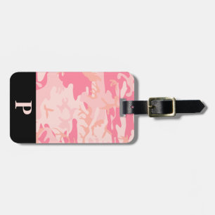Monogramm Rosa und Pfirsich Camo Tarnmuster Schwar Gepäckanhänger