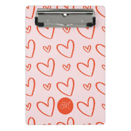 Monogramm - rosa und rote Herzen Mini Klemmbrett