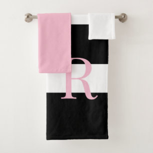 Monogramm Rosa und Schwarz Badhandtuch Set