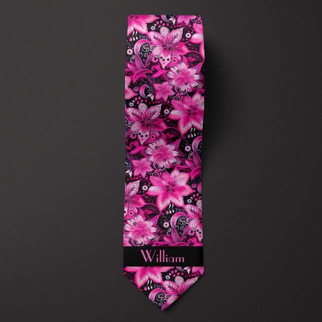Monogramm Rosa und Schwarze Floral Krawatte (Von Creator hochgeladen)
