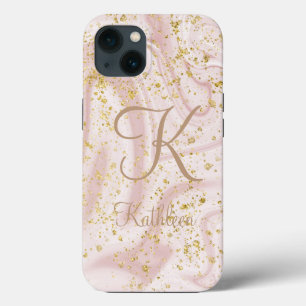 Monogramm Rosa und Weiß Marmor Wirbel Gold Glitter Case-Mate iPhone Hülle