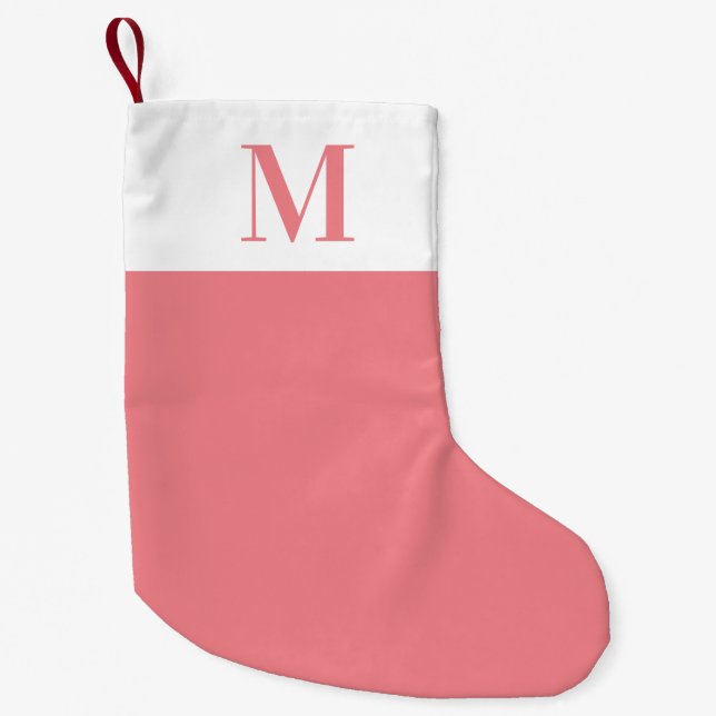 Monogramm Rosa und Weiß Personalisiert Kleiner Weihnachtsstrumpf (Vorderseite)