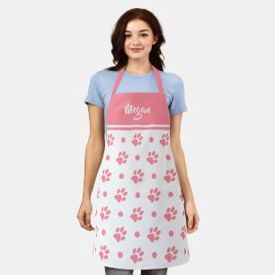 Monogramm Rosa und Weiße Pfotenabdrücke und Punkte Schürze