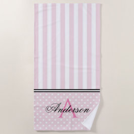 Monogramm rosa und weiße Streifen Strandtuch