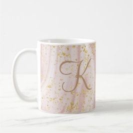 Monogramm Rosa und Weißmarmor Swirl Gold Glitzer Kaffeetasse