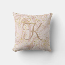 Monogramm Rosa und Weißmarmor Swirl Gold Glitzer