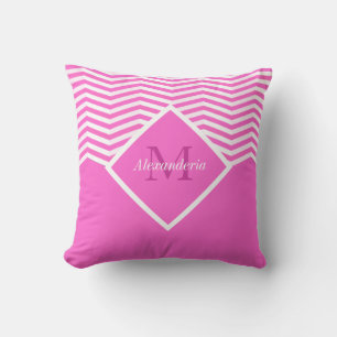Monogramm Rosa Uni Weiß Chevron Kissen