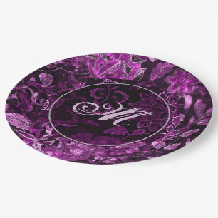 Monogramm Rosa Vintage Blumen Papier Teller