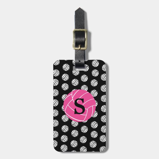 Monogramm-rosa Volleyball-Gepäckanhänger Gepäckanhänger (Vorderseite vertikal)