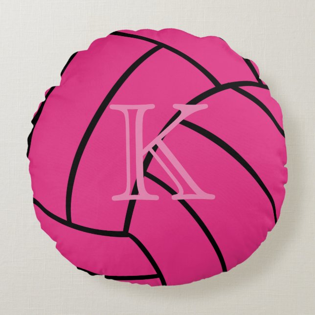 Monogramm-rosa Volleyball-rundes Wurfs-Kissen Rundes Kissen (Vorderseite)