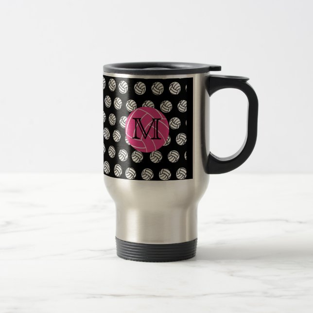 Monogramm-rosa Volleyball-Tasse Reisebecher (Rechts)
