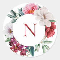 Monogramm Rosa Zapfen Klassischer Rundaufkleber