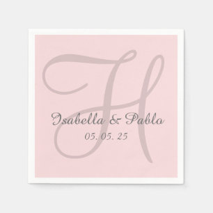 Monogramm rosafarbene stilvolle Hochzeitspapier Se Serviette