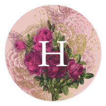 Monogramm | Rosafarbenes und burgunderrotes floral