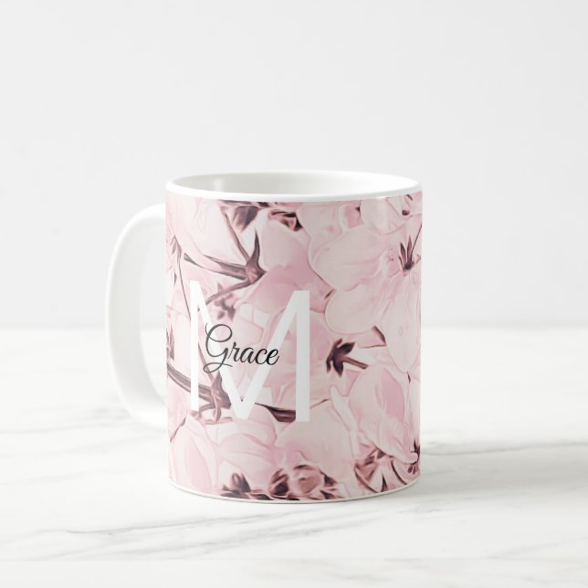 Monogramm Rose Blume Kaffee Tasse (Vorderseite Links)