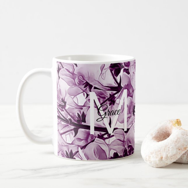Monogramm Rose Blume Kaffee Tasse (Mit Donut)