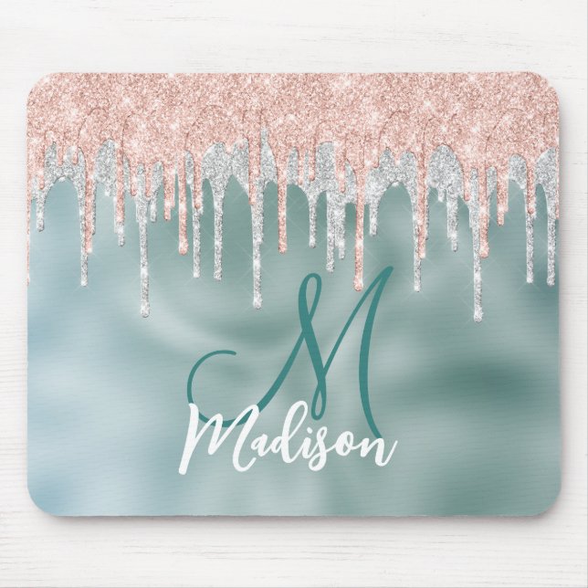 Monogramm: Rose, blush minze tropfen Mousepad (Vorne)