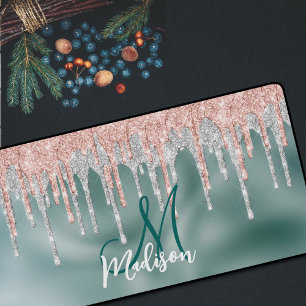 Monogramm: Rose, blush minze tropfen Schreibtischunterlage