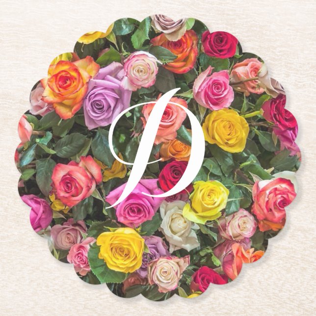 Monogramm-Rose-Gastgeschenk Hochzeit Untersetzer (Vorderseite)