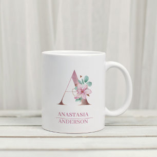 Monogramm Rose Gold Aquarell Blume Letter A Kaffeetasse