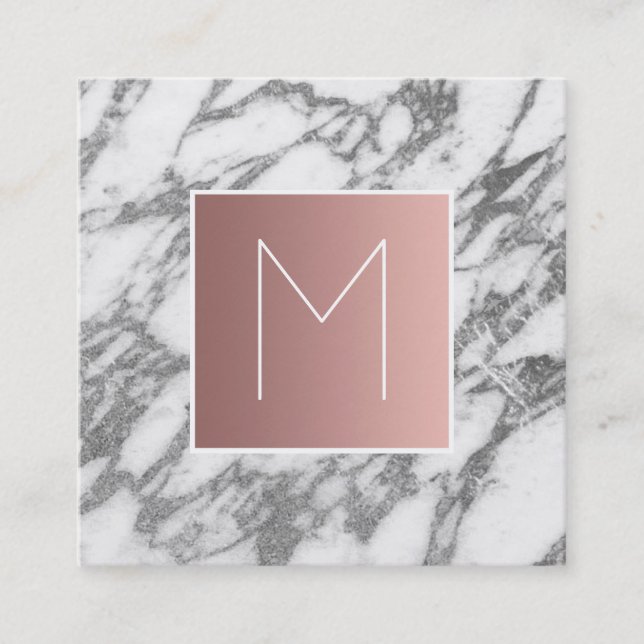 Monogramm Rose Gold auf grauem Marmor Quadratische Visitenkarte (Vorderseite)