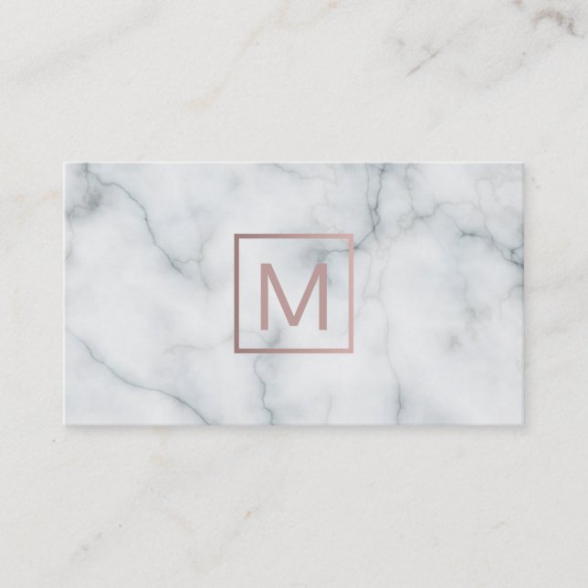Monogramm Rose Gold auf Marmordesign Visitenkarte (Vorderseite)