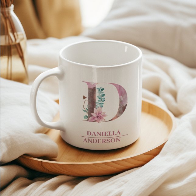 Monogramm Rose Gold Blume Letter D Kaffeetasse (Von Creator hochgeladen)