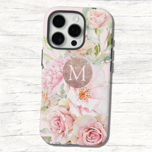 Monogramm Rose Gold Blush Pink Aquarellfarben iPhone 16 Pro Hülle