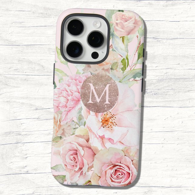 Monogramm Rose Gold Blush Pink Aquarellfarben Case-Mate iPhone Hülle (Close up)