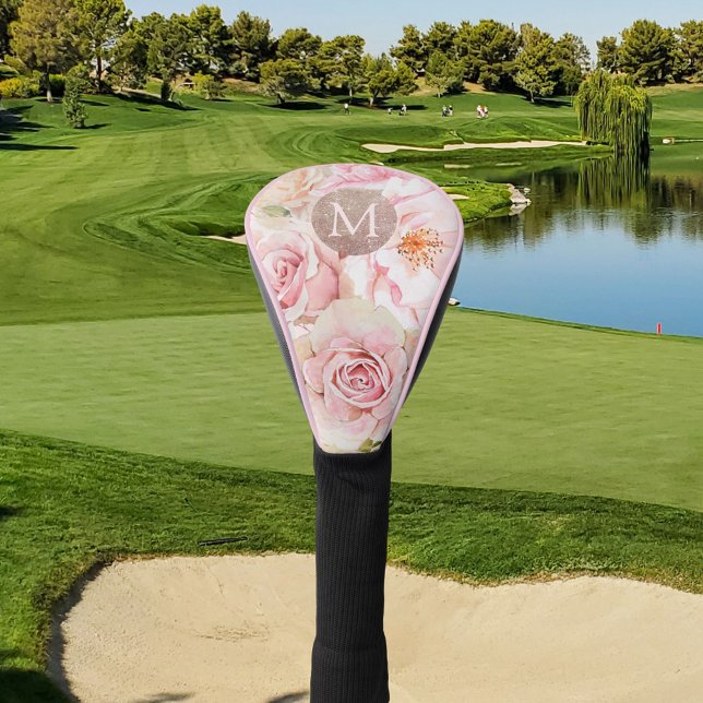 Monogramm Rose Gold Blush Pink Aquarellfarben Golf Headcover (In situ)