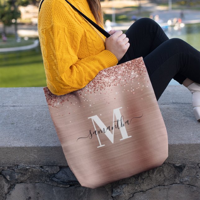Monogramm-Rose Gold Glitterfolie (Rose Gold Glittery Foil Monogram Tote Bag)