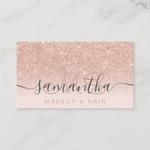 Monogramm Rose Gold Glitzer ombre Erröten Haar Visitenkarte