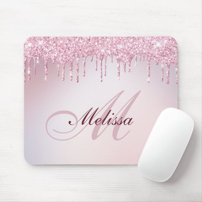 Monogramm Rose Gold lila Glitzer-Mauspad Mousepad (Mit Mouse)