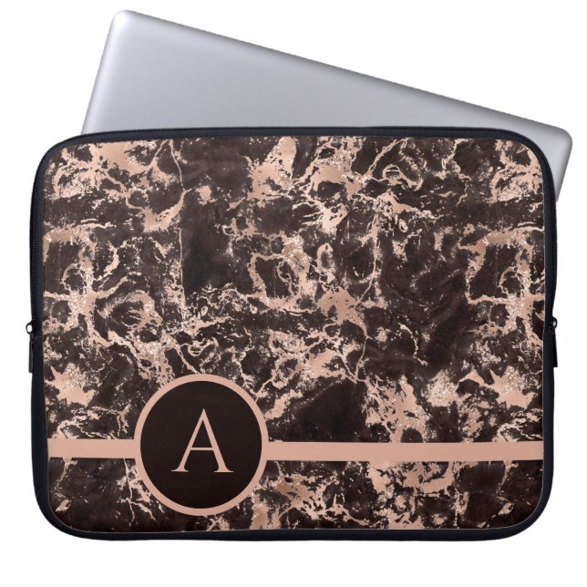 Monogramm Rose Gold Marmor Laptopschutzhülle (Vorderseite)