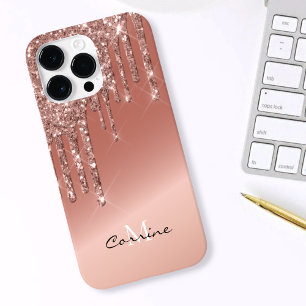 Monogramm Rose Gold Side Drift Glitzer Android + Case-Mate iPhone 14 Pro Max Hülle