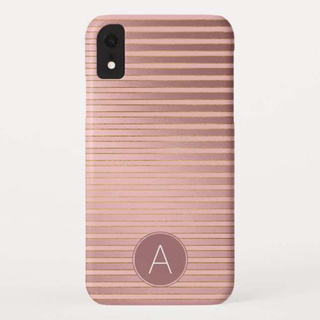 Monogramm Rose Gold Streifen Muster mit Anfangsbuc Case-Mate iPhone Hülle (Rückseite)